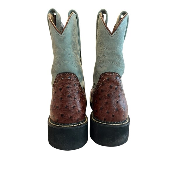 Ariat Fatbaby Western Boots Sz 9.5B Womens Ostrich Print Light Blue Suede upper - Picture 7 of 12